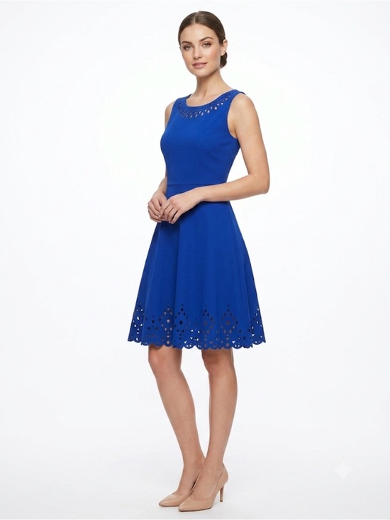 Brixon Ivy Dresses & Skirts - Brixon Ivy Royal Blue Fit & Flare Dress Size 0 Laser Cut Scallop Hem